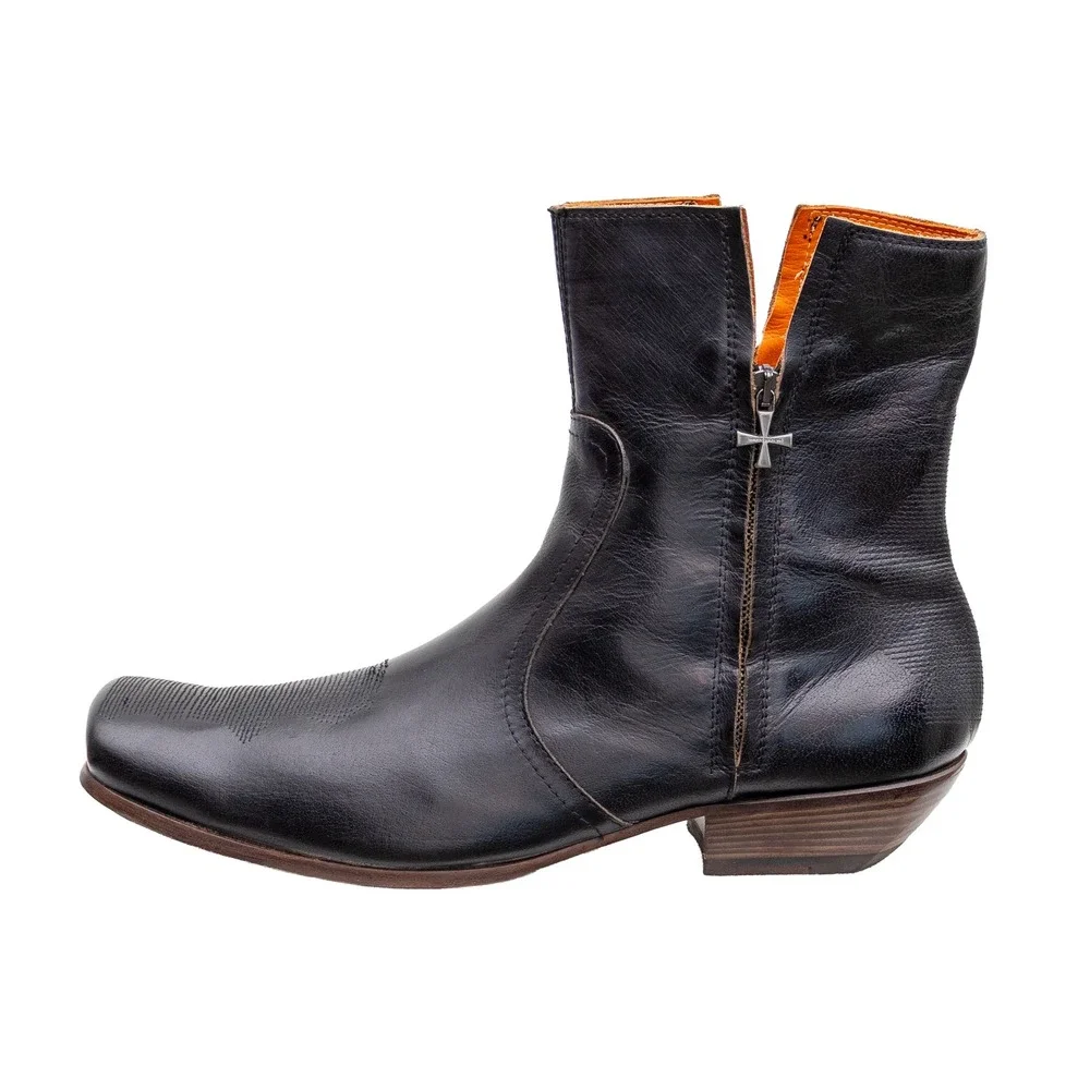 Mark Nason Black Leather Ankle Boots Mens US 13 EU 47 Side Zip Square Toe